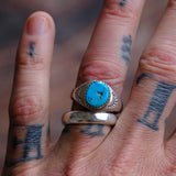 Vintage Sterling Turquoise Stamped Band Ring 10.75