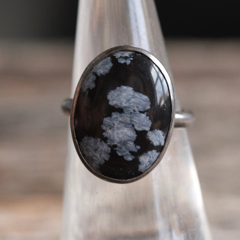 Vintage Sterling Snowflake Obsidian Ring 5