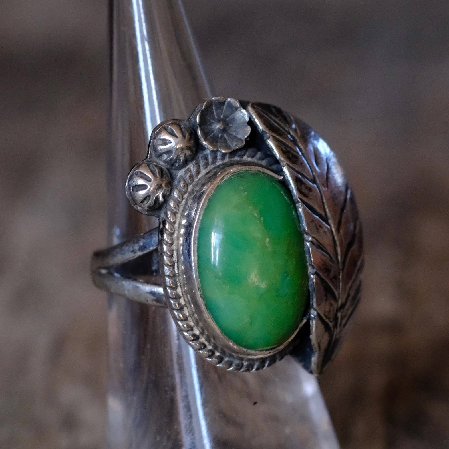 Vintage Sterling Turquoise Feather Ring 5.75