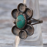 Vintage Sterling Turquoise Floral Ring 7.25