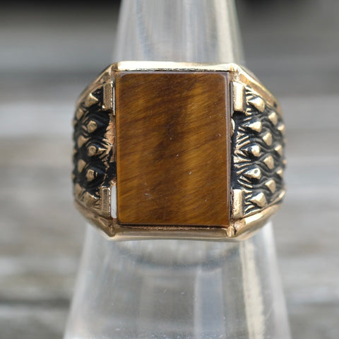 Vintage Gold Plated Tigers Eye Signet Ring 7.75