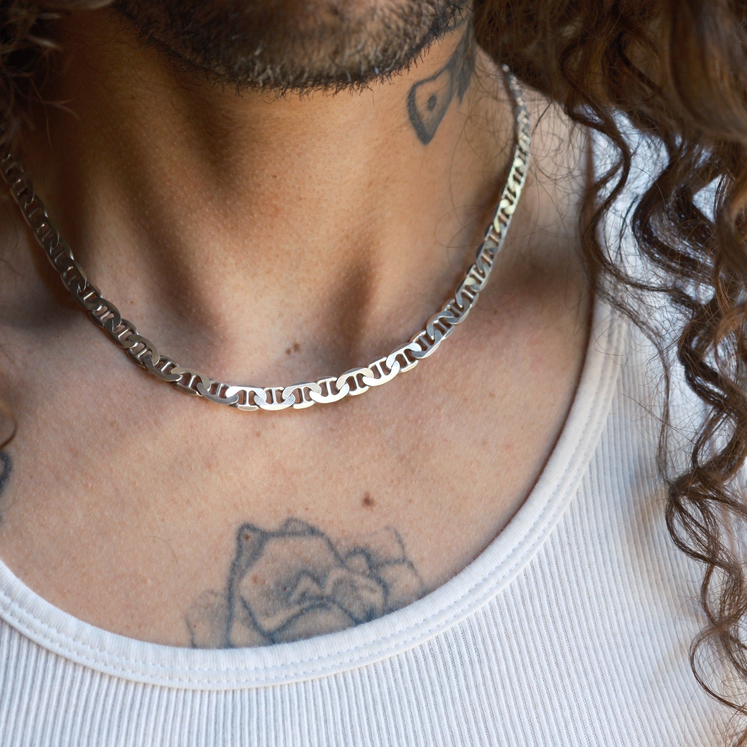 Vintage Sterling Silver Mariner Chain Necklace 18"