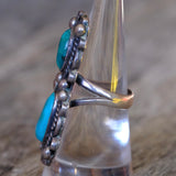 Vintage Sterling Chunky 2-Stone Turquoise Ring 7.25
