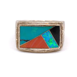 Vintage Sterling Multistone Inlay Band Ring 6.25