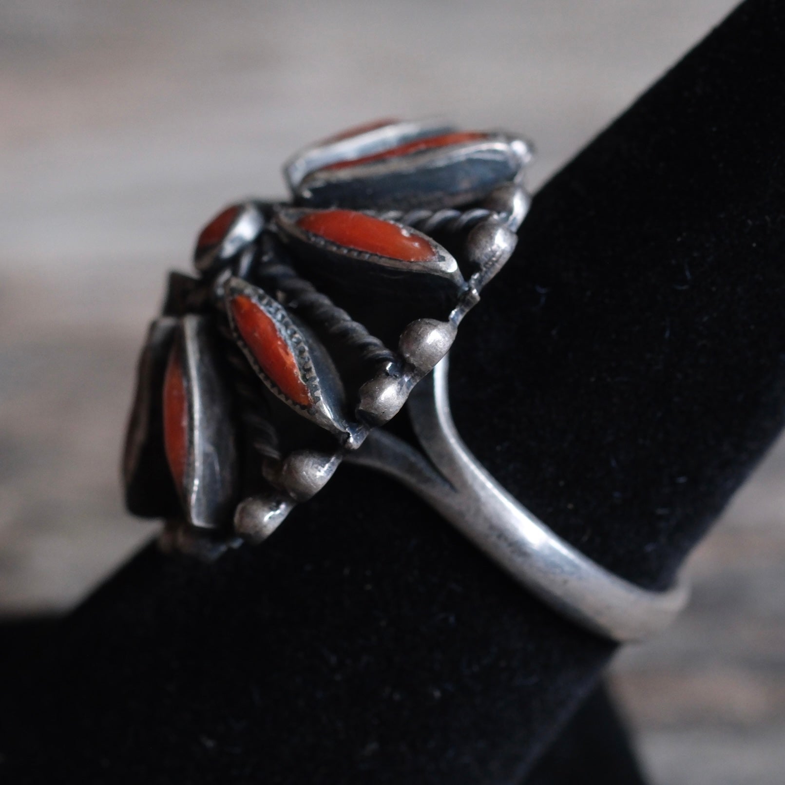 Vintage Sterling Coral Cluster Ring 7.5