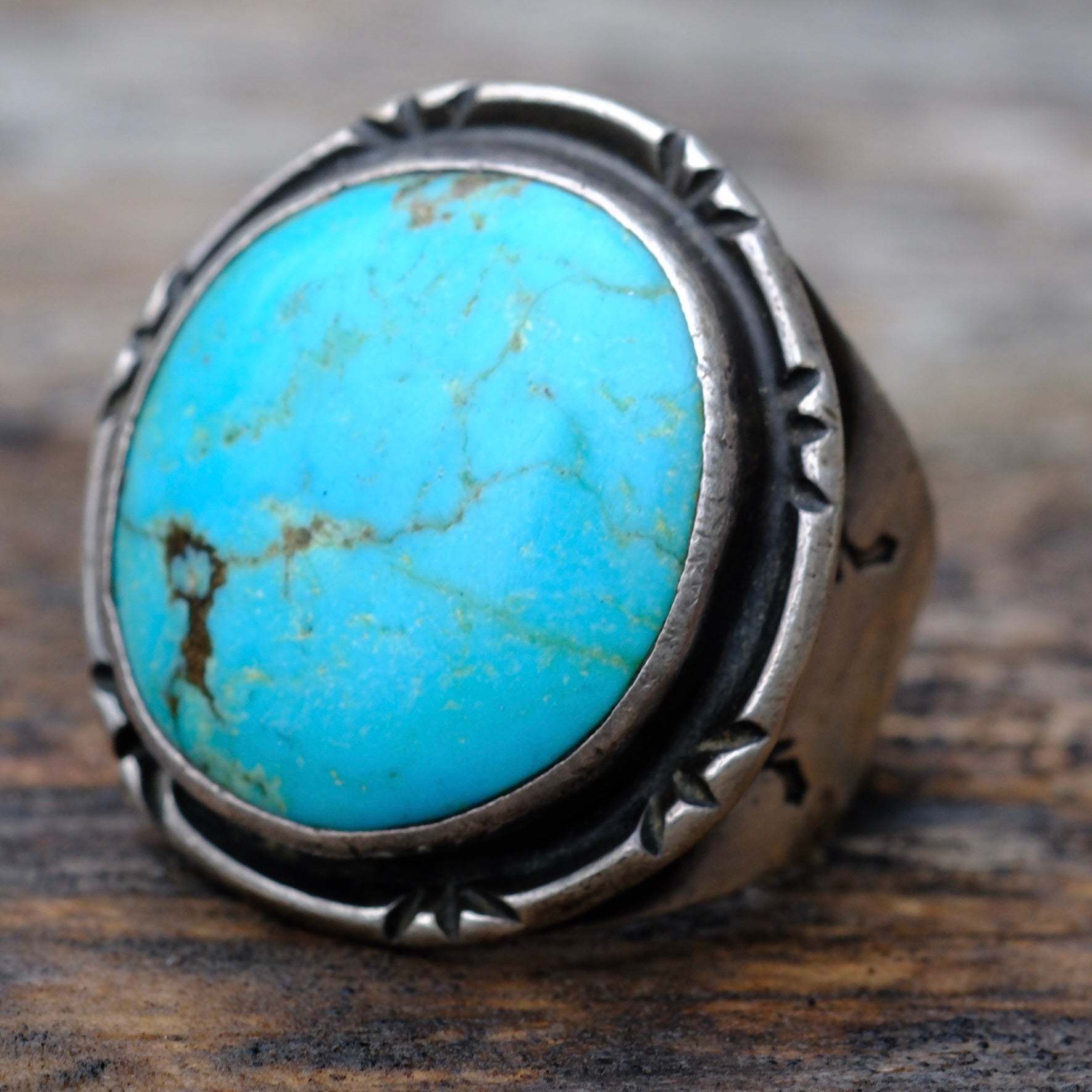 1960's Vintage Sterling Turquoise Stamped Band Ring 9