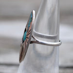 Vintage Sterling Crushed Turquoise and Coral Ring 5.25