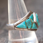 Vintage Sterling Turquoise Inlay Feather Ring 11.75