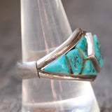 Vintage Sterling Turquoise Inlay Feather Ring 11.75