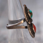 Vintage Sterling Turquoise and Coral Roper Ring 7