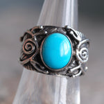Vintage Sterling Turquoise Feather Ring 6.5