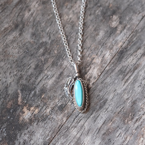 Vintage Sterling Turquoise Feather Necklace