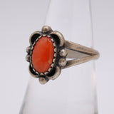 Vintage Sterling Coral Ring 6.5