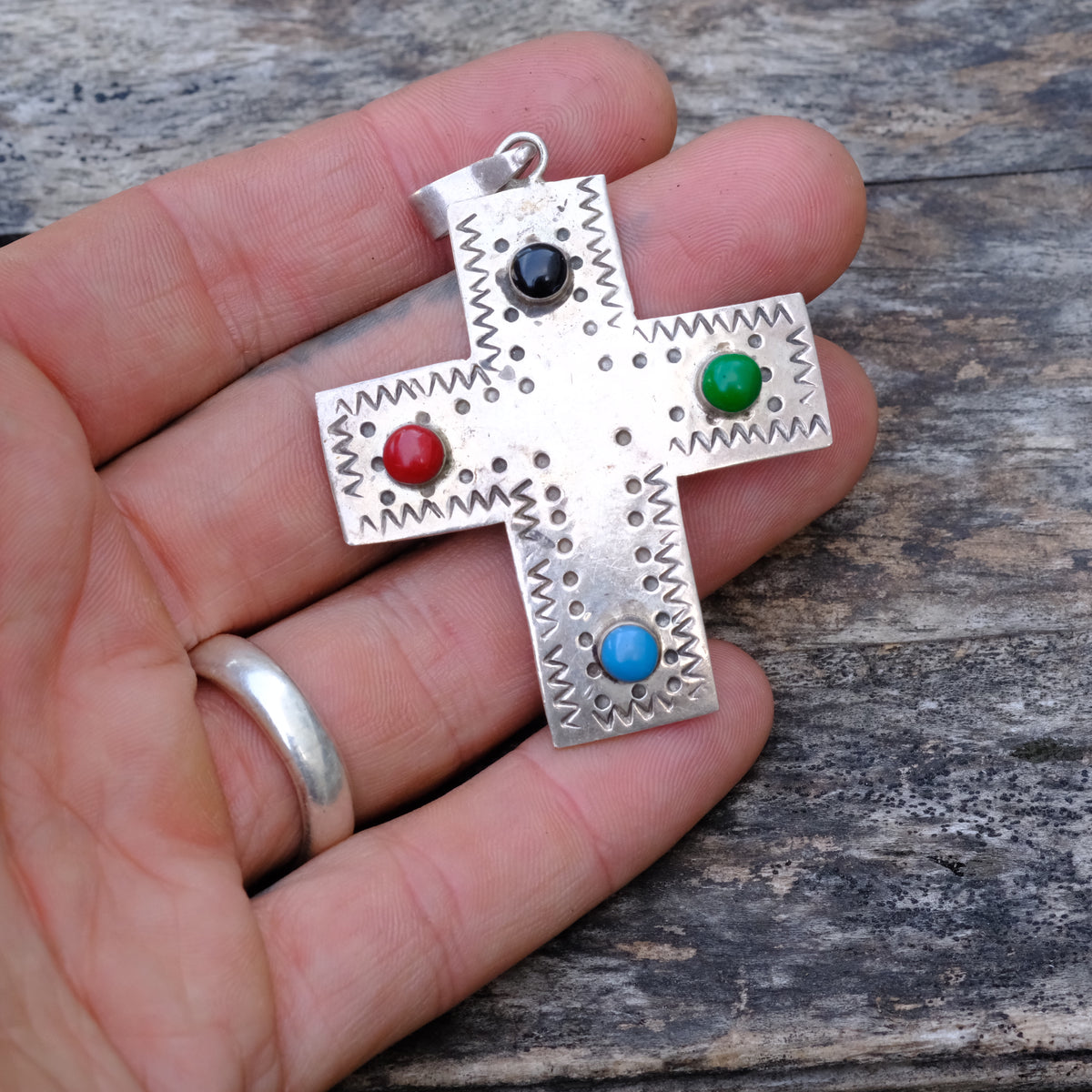 Vintage Sterling Multi Stone Cross Pendant&nbsp;