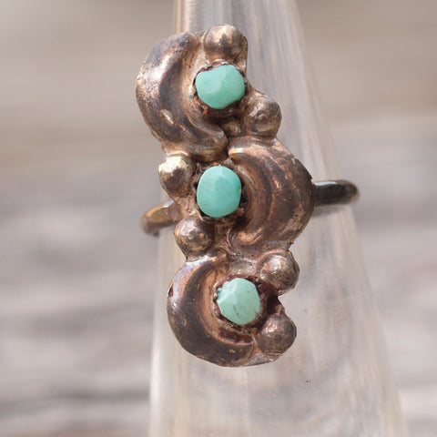 Vintage Sterling 3-Stone Turquoise Ring 4.5