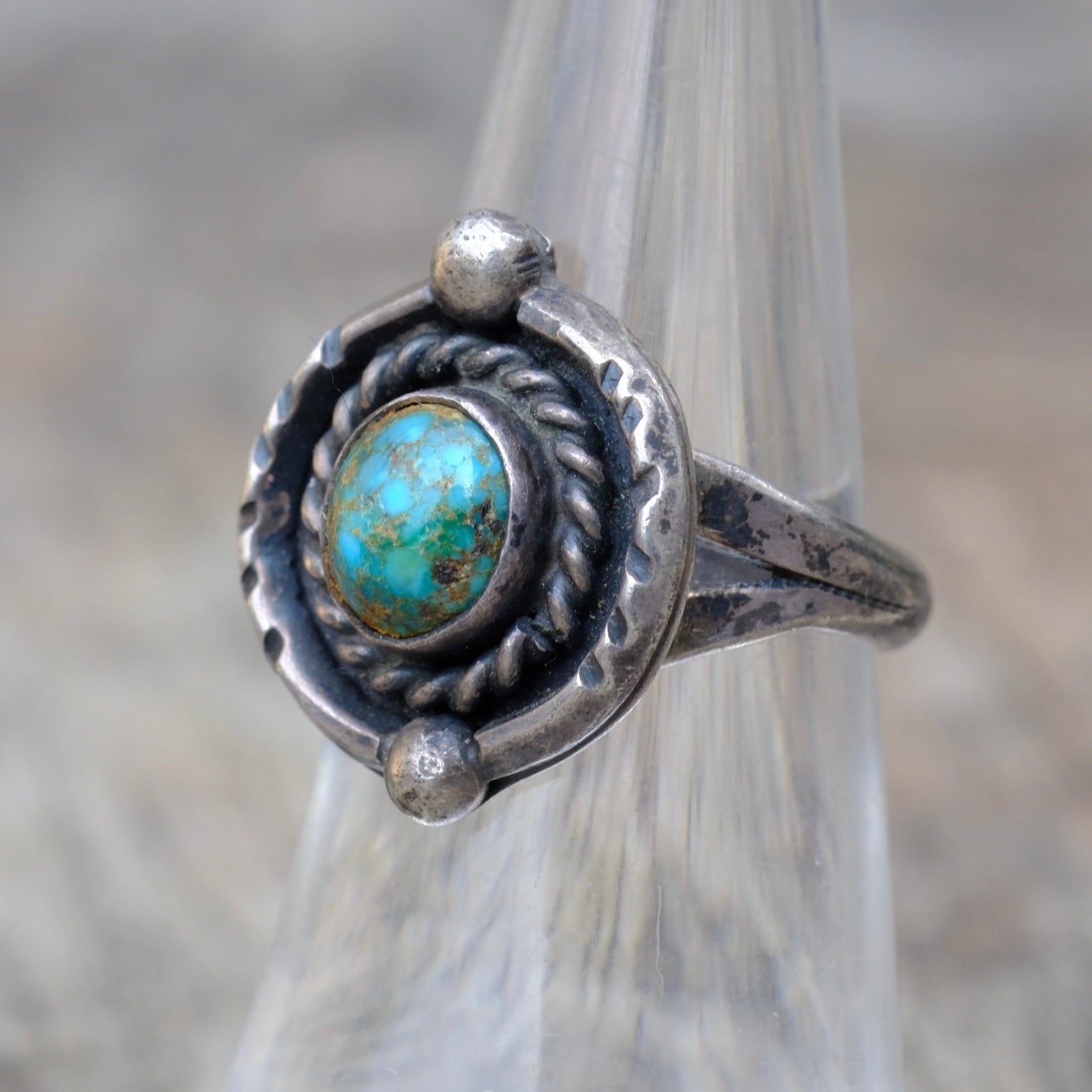 Vintage Sterling Turquoise Roper Ring 6.5
