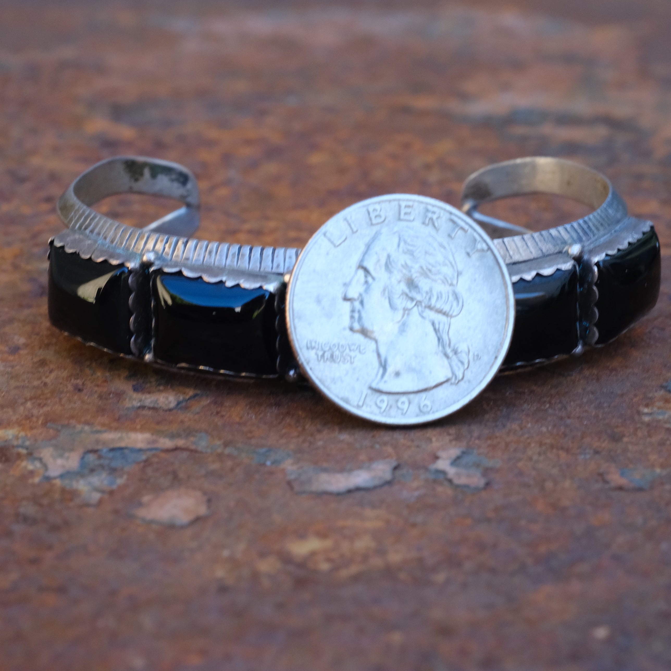 Vintage Sterling 5-Stone Onyx Cuff