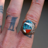 Vintage Sterling Multistone Inlay Stamped Band Ring 9