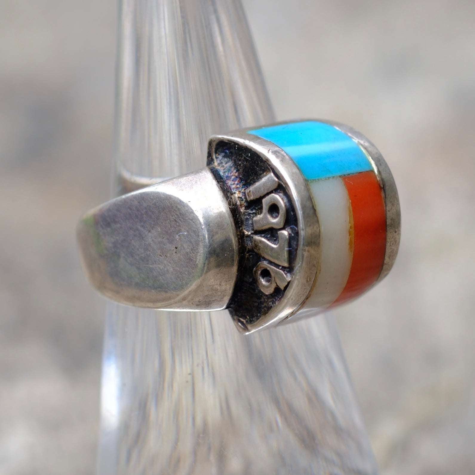 Vintage Sterling Centennial Inlay Ring 5.25