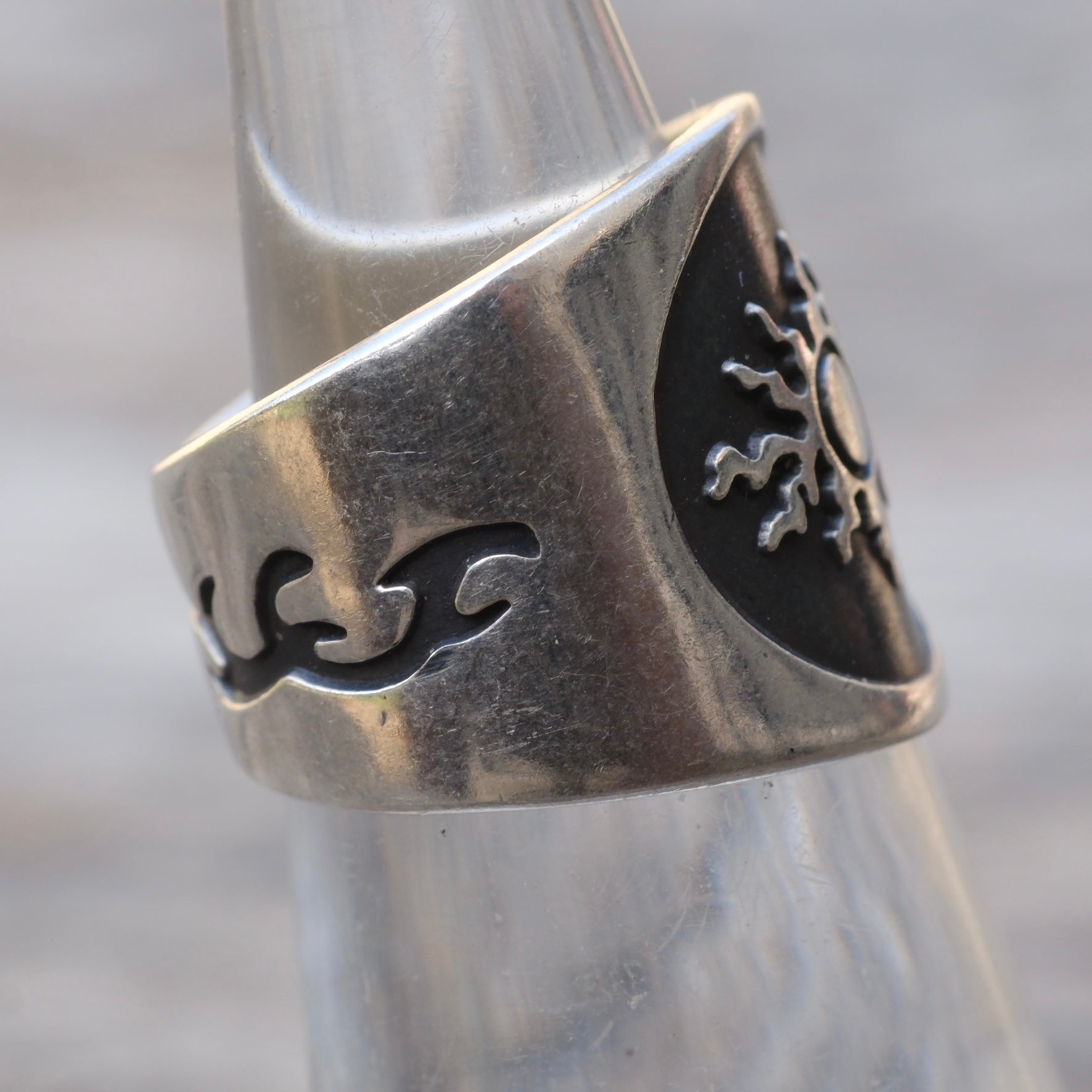 Vintage Sterling Silver Tribal Sun Ring 4.75