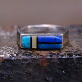Vintage Sterling Multi Stone Inlay Band 4.5