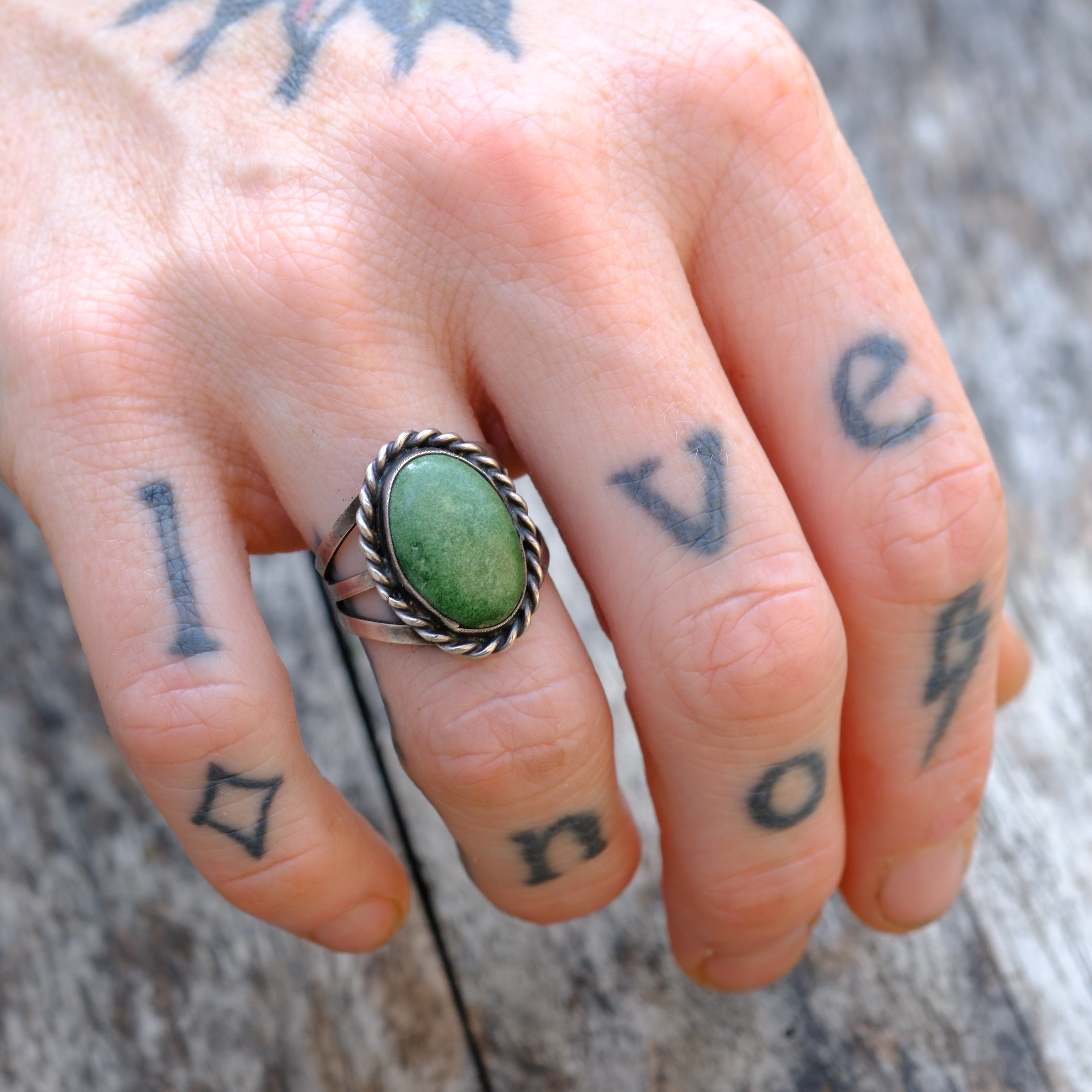 Vintage Sterling Turquoise Roper Ring 6.5