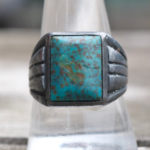 Vintage Sterling Turquoise Signet Ring 10.25