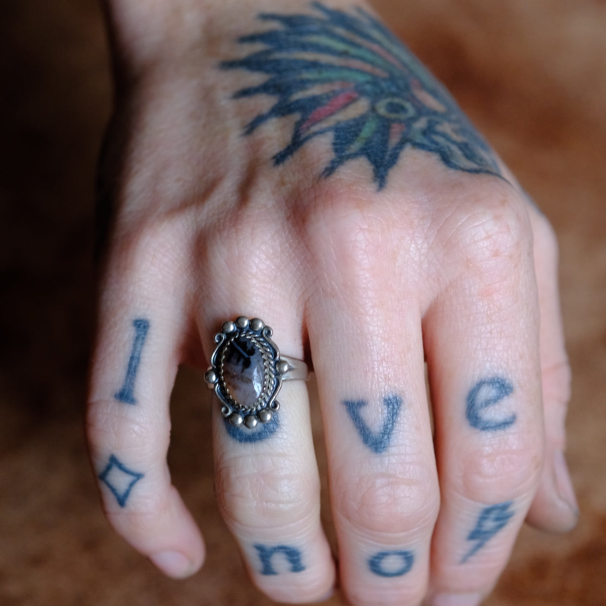 Vintage Sterling Petrified Wood Ring 5.5