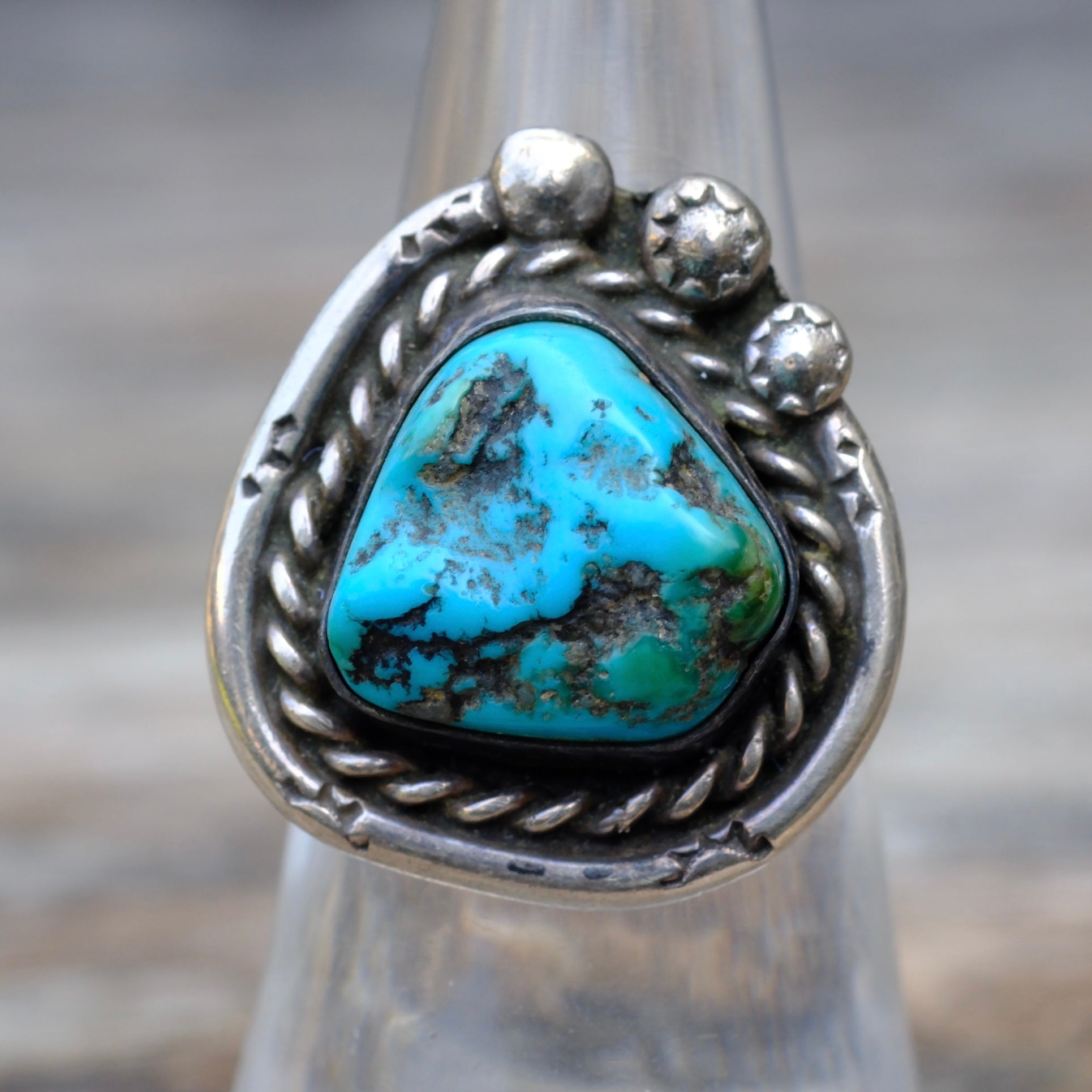 Vintage Sterling Turquoise Roper Ring 6.5