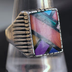 Vintage Sterling Multistone Inlay Ribbed Band Ring 11