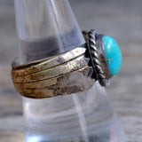 Vintage Sterling Turquoise Ribbed Band Ring 9.75