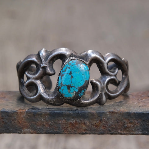 Vintage Old Pawn Sandcast Turquoise Cuff