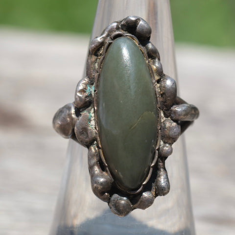 Vintage Sterling Jade Ring 6.25