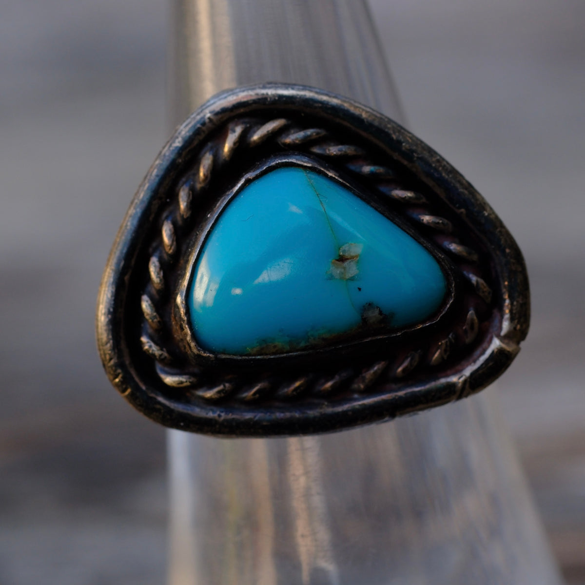 Vintage Sterling Turquoise Roper Ring 6