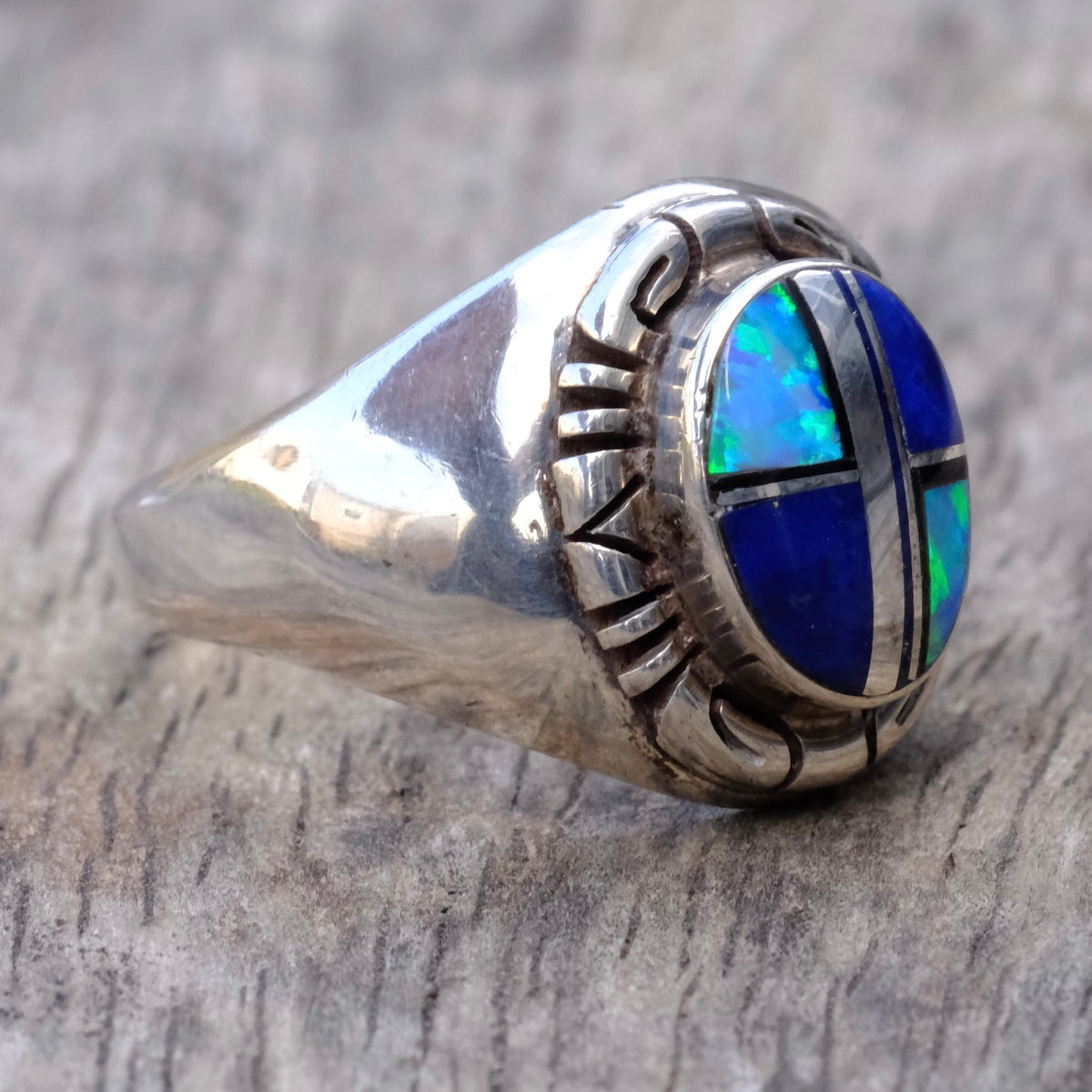 Vintage Sterling Multistone Inlay Ring 11.25