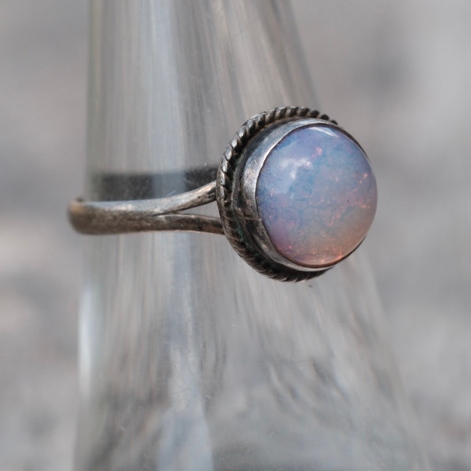 Vintage Sterling Opal Doublet Roper Ring 7