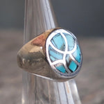 Vintage Sterling Turquoise Chip Inlay Ring 5.5