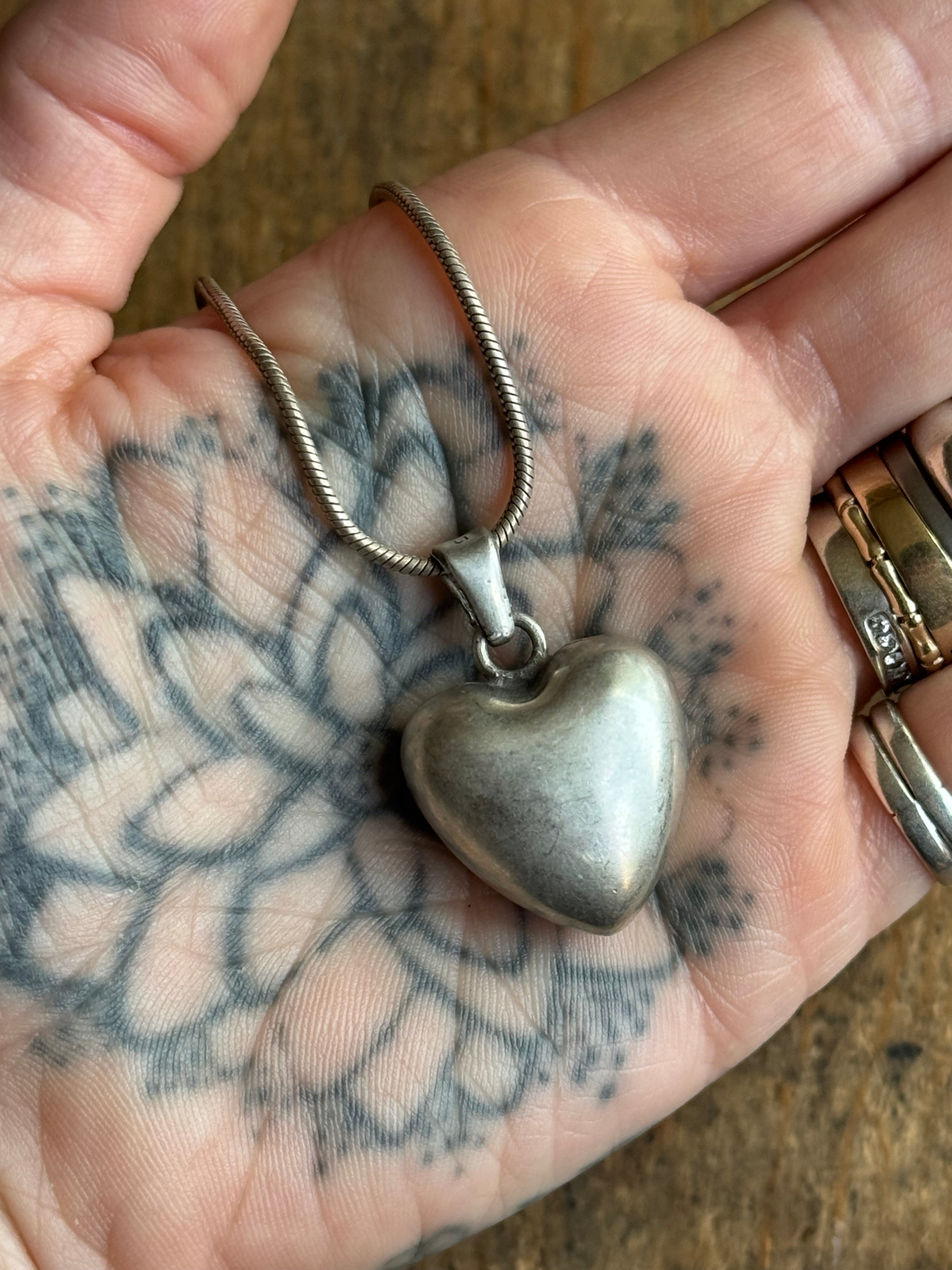 Vintage Sterling Silver Hollow Heart Necklace
