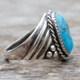 Vintage Sterling Turquoise Roper Ring 10.75