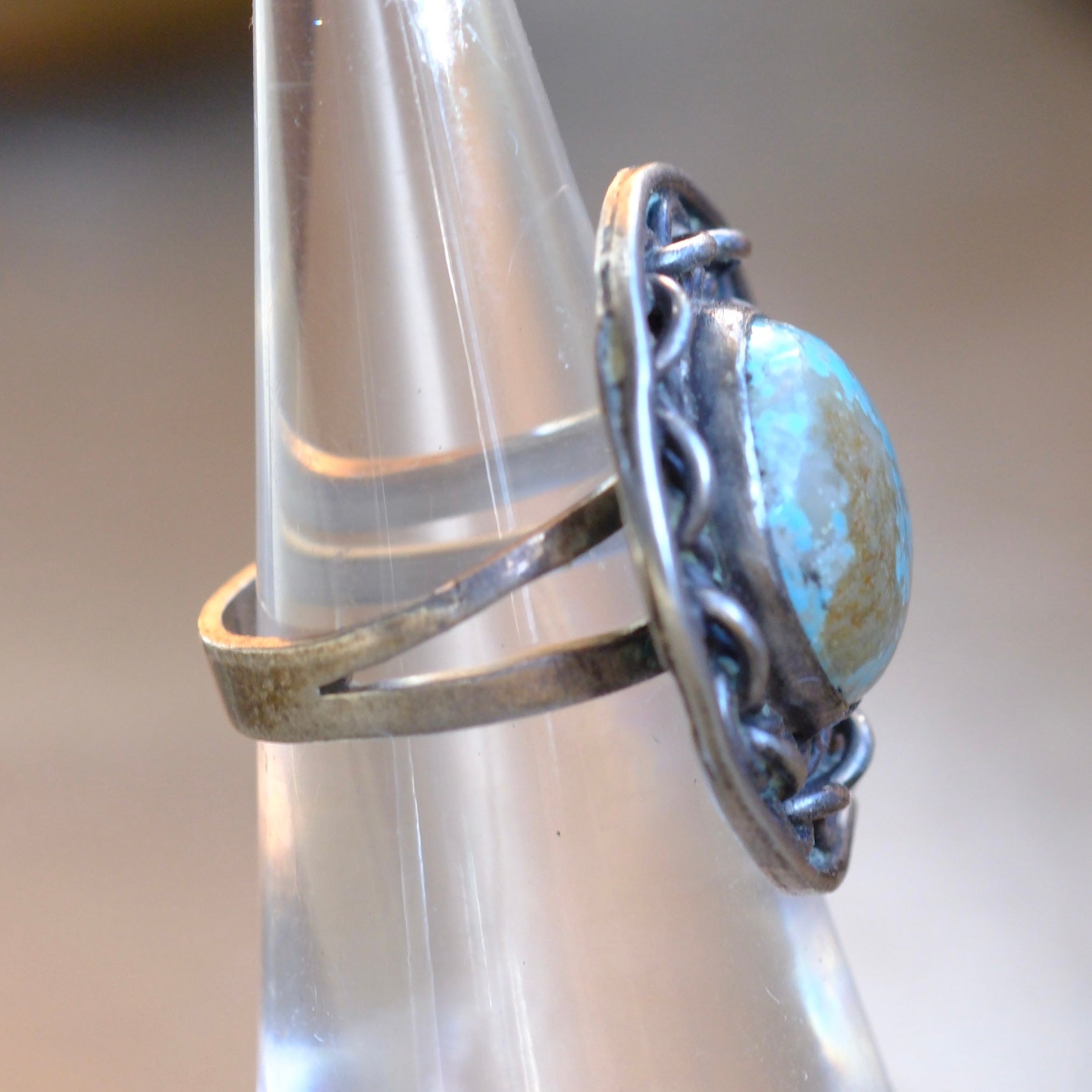 Vintage Sterling Turquoise Chain Ring 5.75