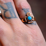 Vintage Copper Turquoise Thunderbird Ring 6.5