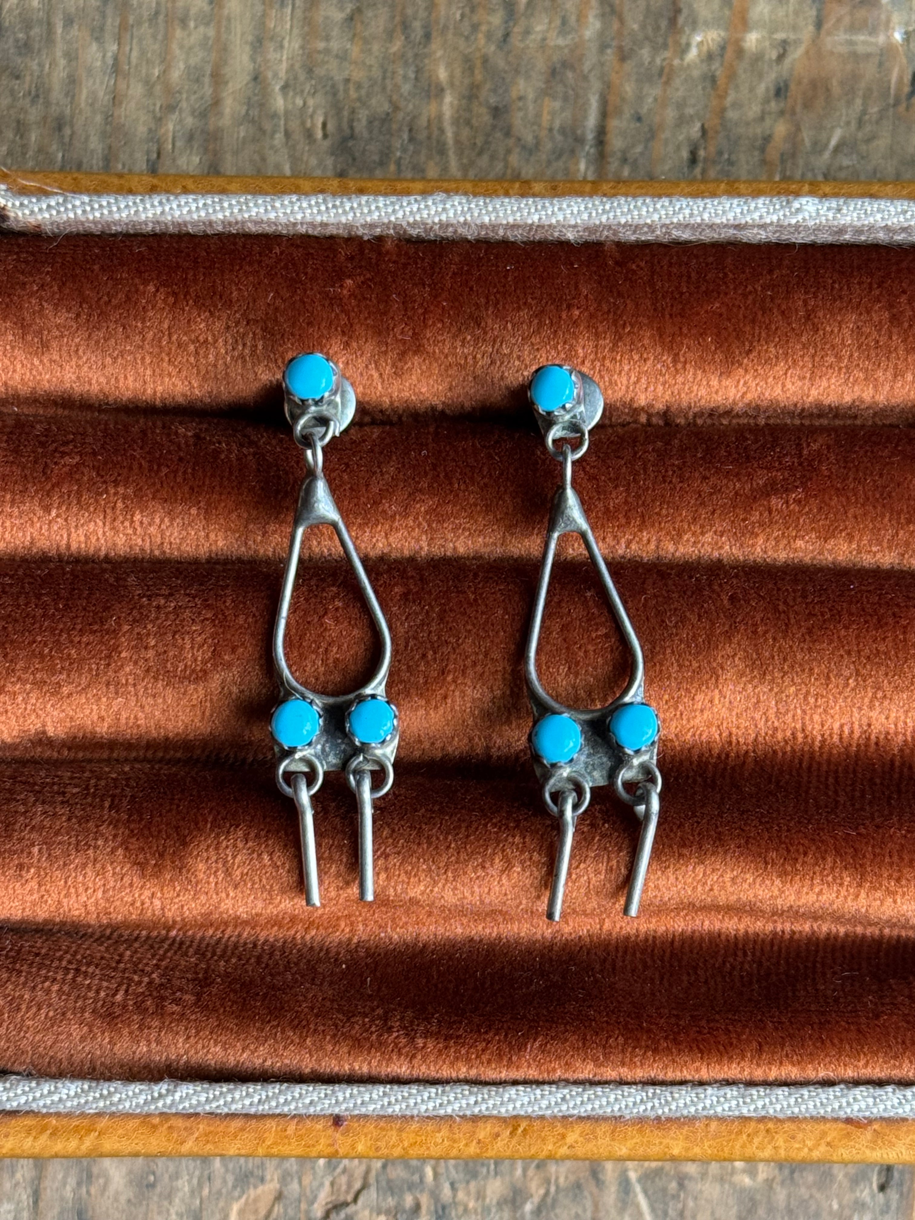 Vintage Sterling Silver Turquoise Snake Eye Chandelier Earrings