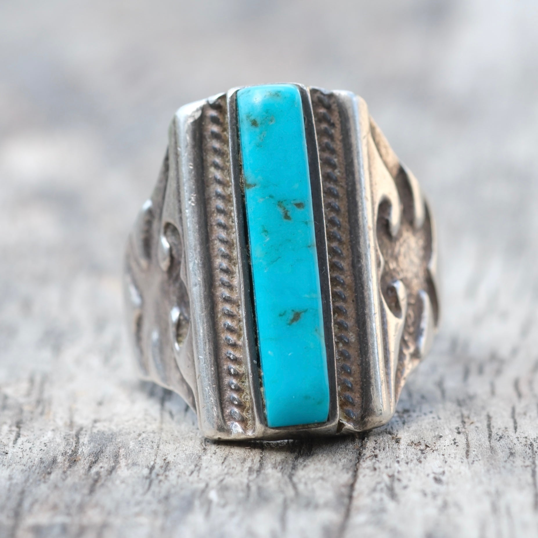Vintage Sterling Turquoise Tribal Ring 10