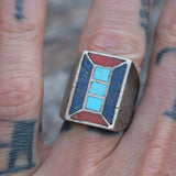 Vintage Sterling Multistone Inlay Ring 8.5