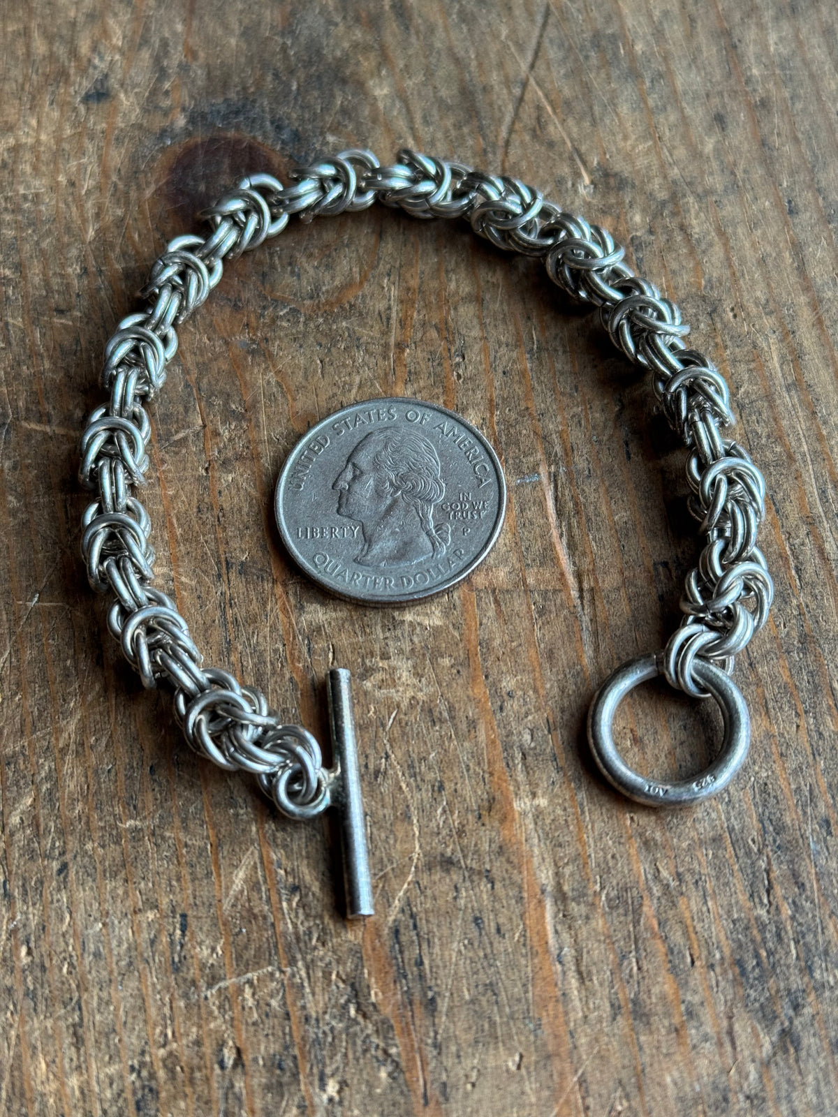 Vintage Sterling Silver Byzantine Toggle Chain Bracelet