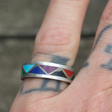 Vintage Sterling Multistone Inlay Band 7.75