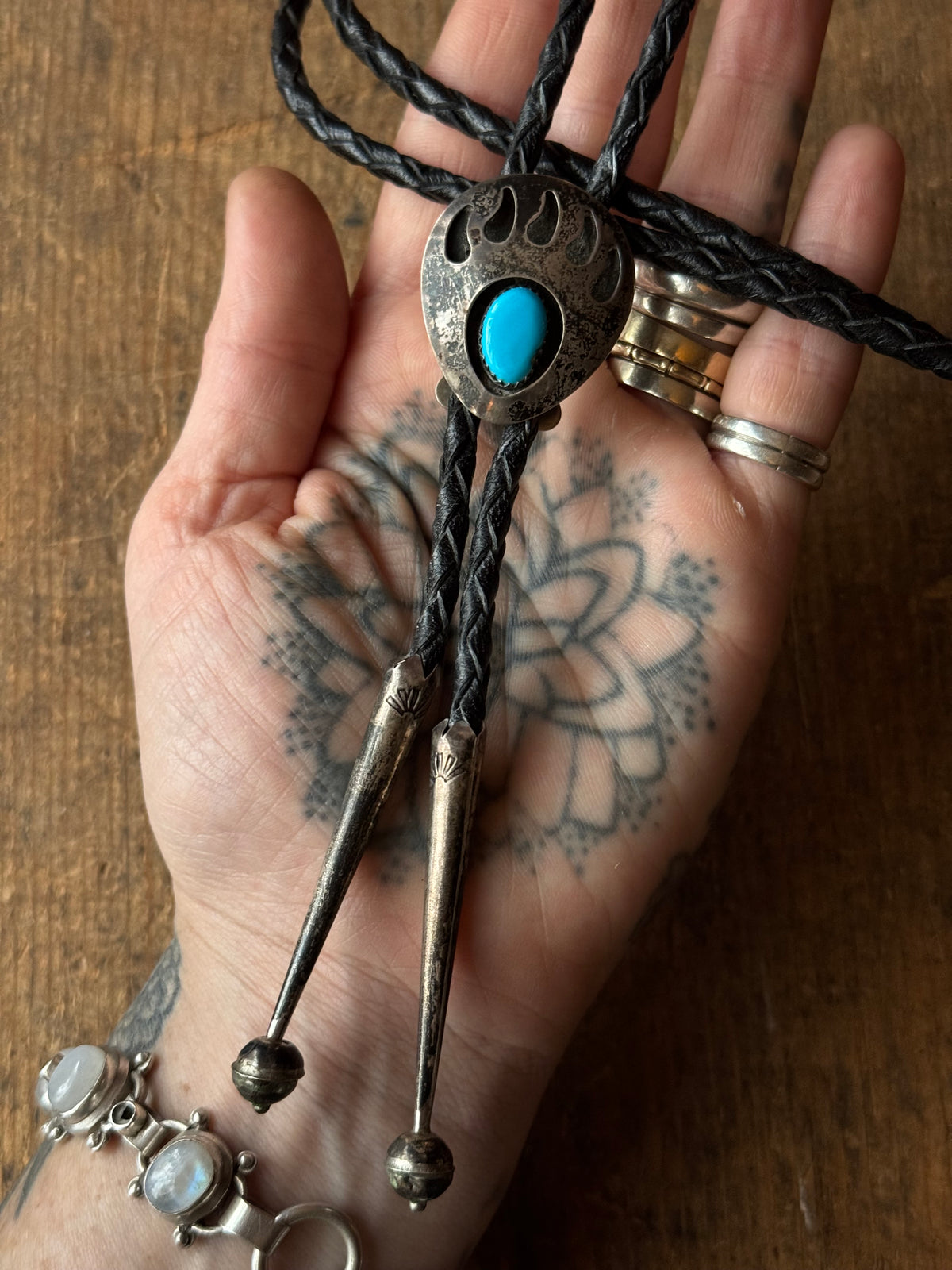 Vintage Sterling Silver Turquoise Bear Claw Bolo