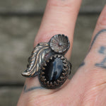 Vintage Sterling Onyx Feather Ring 6