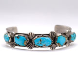 Vintage Sterling 5-Stone Turquoise Cuff Bracelet 6.75"