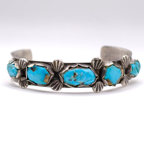 Vintage Sterling 5-Stone Turquoise Cuff Bracelet 6.75"